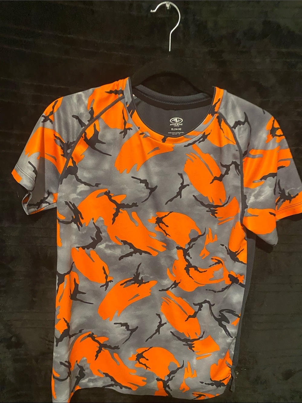 Men's Performance Tee with Bright Orange Camo Splotches